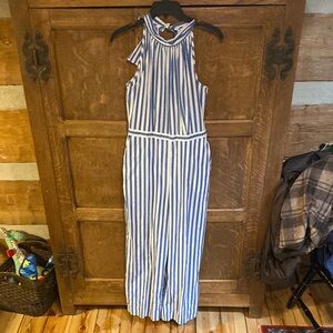 EUC J. Crew Blue and White Striped Jumpsuit, Size 6, has pockets